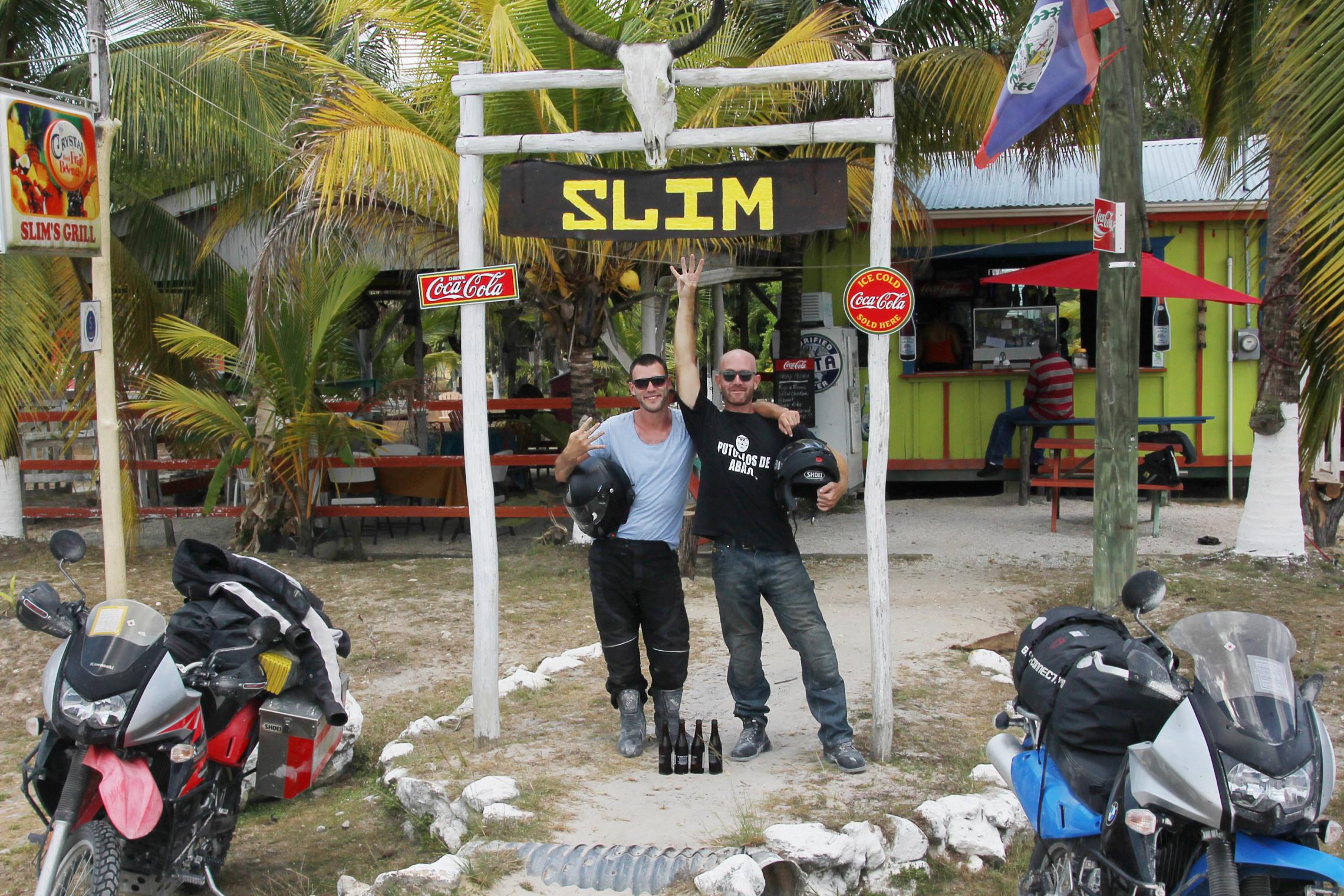 4,000 miles - The road to the Guatemalan border, Belieze -- Outside Slim's, a pitstop for overland travelers